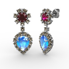 Seranta Damla Küpe - Akuamarin, dumanlı kuvars ve rodolit garnet 18 ayar beyaz altın küpe #ptsxvg