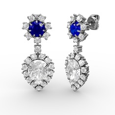 Swarovski, pırlanta ve lab safir 925 ayar gümüş küpe (0.792 karat)