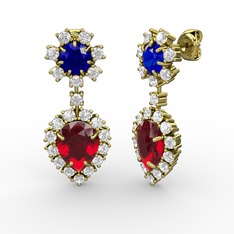 Garnet, pırlanta ve lab safir 18 ayar altın küpe (0.792 karat)