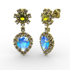 Akuamarin, dumanlı kuvars ve peridot 8 ayar altın küpe