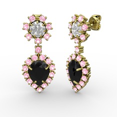 Seranta Damla Küpe - Siyah zirkon, pembe kuvars ve swarovski 14 ayar altın küpe #qd4daf