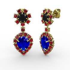 Lab safir, garnet ve siyah zirkon 8 ayar altın küpe