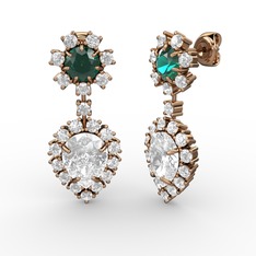 Seranta Damla Küpe - Swarovski, pırlanta ve yeşil kuvars 925 ayar rose altın kaplama gümüş küpe (0.792 karat) #qh9cid