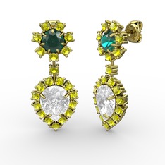 Swarovski, peridot ve yeşil kuvars 925 ayar altın kaplama gümüş küpe