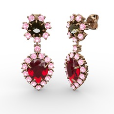Seranta Damla Küpe - Garnet, pembe kuvars ve dumanlı kuvars 14 ayar rose altın küpe #qp9y9d