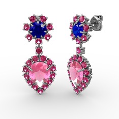 Seranta Damla Küpe - Pembe kuvars, rodolit garnet ve lab safir 18 ayar beyaz altın küpe #qwncyf