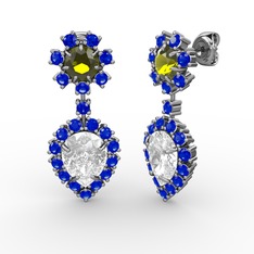 Seranta Damla Küpe - Beyaz zirkon, lab safir ve peridot 14 ayar beyaz altın küpe #qzp2b7