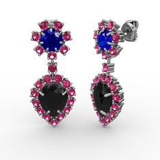 Siyah zirkon, rodolit garnet ve lab safir 8 ayar beyaz altın küpe