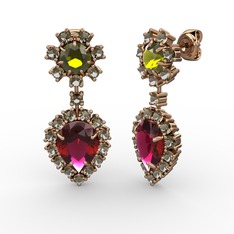 Seranta Damla Küpe - Rodolit garnet, dumanlı kuvars ve peridot 18 ayar rose altın küpe #r72j1h