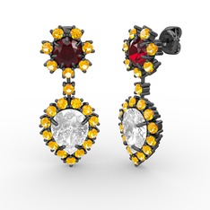 Seranta Damla Küpe - Swarovski, sitrin ve garnet 925 ayar siyah rodyum kaplama gümüş küpe #ra24pd