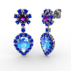 Seranta Damla Küpe - Akuamarin, lab safir ve ametist 18 ayar beyaz altın küpe #rdijby