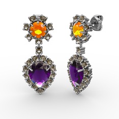 Seranta Damla Küpe - Ametist, dumanlı kuvars ve sitrin 18 ayar beyaz altın küpe #rdtpr4