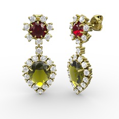 Seranta Damla Küpe - Peridot, beyaz zirkon ve garnet 14 ayar altın küpe #rg4mcy