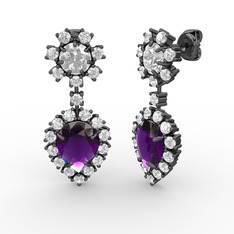 Seranta Damla Küpe - Ametist, pırlanta ve swarovski 925 ayar siyah rodyum kaplama gümüş küpe (0.792 karat) #ri976j