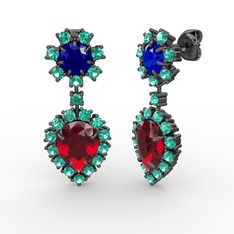 Seranta Damla Küpe - Garnet, yeşil kuvars ve lab safir 925 ayar siyah rodyum kaplama gümüş küpe #rje5ip