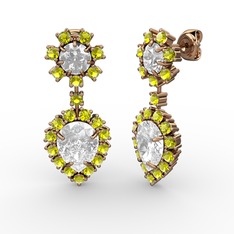 Seranta Damla Küpe - Beyaz zirkon, peridot ve swarovski 14 ayar rose altın küpe #ro2mb8