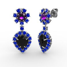 Seranta Damla Küpe - Siyah zirkon, lab safir ve ametist 18 ayar beyaz altın küpe #roik4n