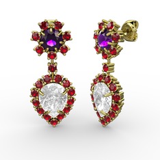 Swarovski, garnet ve ametist 8 ayar altın küpe