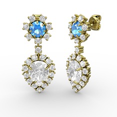Seranta Damla Küpe - Swarovski, beyaz zirkon ve akuamarin 18 ayar altın küpe #rtov0x