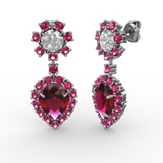 Rodolit garnet ve beyaz zirkon 8 ayar beyaz altın küpe