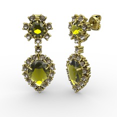 Peridot ve dumanlı kuvars 8 ayar altın küpe