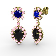 Seranta Damla Küpe - Siyah zirkon, pembe kuvars ve lab safir 18 ayar altın küpe #sc5y72