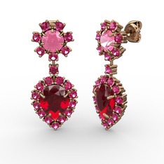 Seranta Damla Küpe - Garnet, rodolit garnet ve pembe kuvars 925 ayar rose altın kaplama gümüş küpe #sd303c