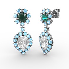 Seranta Damla Küpe - Swarovski, akuamarin ve yeşil kuvars 18 ayar beyaz altın küpe #sfrt6i