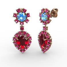 Seranta Damla Küpe - Garnet, rodolit garnet ve akuamarin 18 ayar rose altın küpe #sggbqr