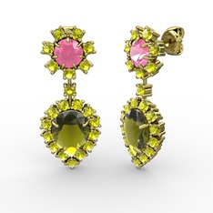 Peridot ve pembe kuvars 8 ayar altın küpe