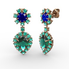 Yeşil kuvars ve lab safir 925 ayar rose altın kaplama gümüş küpe