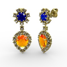 Seranta Damla Küpe - Sitrin, dumanlı kuvars ve lab safir 18 ayar altın küpe #sxv89b