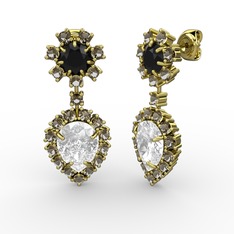 Seranta Damla Küpe - Swarovski, dumanlı kuvars ve siyah zirkon 18 ayar altın küpe #szr0z7