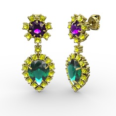 Seranta Damla Küpe - Yeşil kuvars, peridot ve ametist 18 ayar altın küpe #t1tz7u