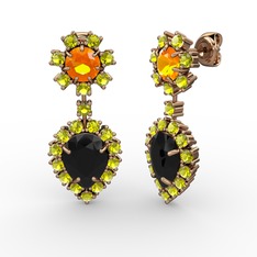 Siyah zirkon, peridot ve sitrin 14 ayar rose altın küpe