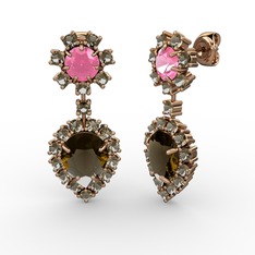 Seranta Damla Küpe - Dumanlı kuvars ve pembe kuvars 18 ayar rose altın küpe #tch2w3