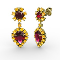 Seranta Damla Küpe - Rodolit garnet, sitrin ve garnet 18 ayar altın küpe #tlcvrc