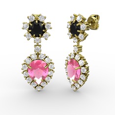 Seranta Damla Küpe - Pembe kuvars, swarovski ve siyah zirkon 8 ayar altın küpe #tof2xz