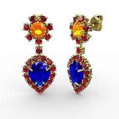 Lab safir, garnet ve sitrin 8 ayar altın küpe