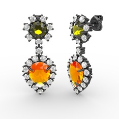 Seranta Damla Küpe - Sitrin, swarovski ve peridot 925 ayar siyah rodyum kaplama gümüş küpe #twszvh
