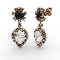 Seranta Damla Küpe - Beyaz zirkon, dumanlı kuvars ve siyah zirkon 925 ayar rose altın kaplama gümüş küpe #u0zvav