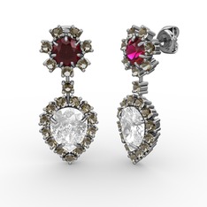 Swarovski, dumanlı kuvars ve rodolit garnet 925 ayar gümüş küpe