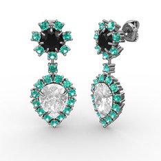 Swarovski, yeşil kuvars ve siyah zirkon 925 ayar gümüş küpe