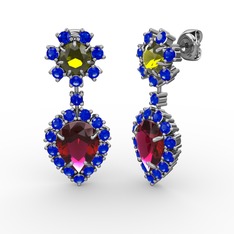 Seranta Damla Küpe - Rodolit garnet, lab safir ve peridot 18 ayar beyaz altın küpe #ua4x4r