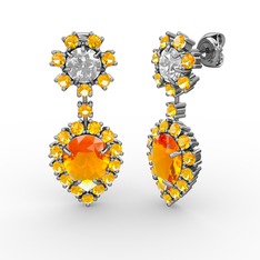 Seranta Damla Küpe - Sitrin ve swarovski 18 ayar beyaz altın küpe #ugcd69