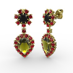 Peridot, garnet ve siyah zirkon 8 ayar altın küpe