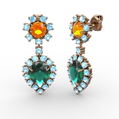 Seranta Damla Küpe - Yeşil kuvars, akuamarin ve sitrin 14 ayar rose altın küpe #umjr2d