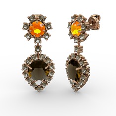 Seranta Damla Küpe - Dumanlı kuvars ve sitrin 8 ayar rose altın küpe #uoco22