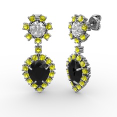 Seranta Damla Küpe - Siyah zirkon, peridot ve swarovski 18 ayar beyaz altın küpe #uu4bfh