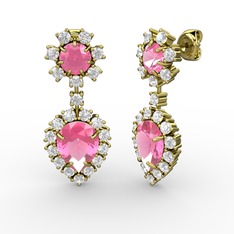 Seranta Damla Küpe - Pembe kuvars ve pırlanta 14 ayar altın küpe (0.792 karat) #uzm3sc